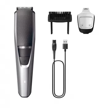 Rifilatore barba Philips BEARDTRIMMER serie 3000 BT3239/15, 0,5 mm–10 mm, 20 livelli di lunghezza, ricaricabile USB, nero/argento