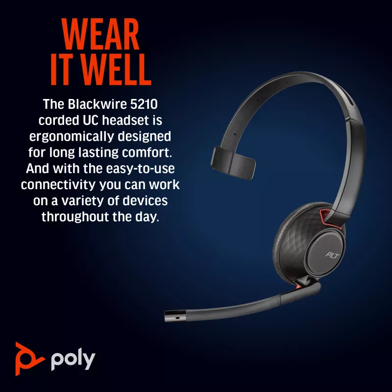 HP Poly Blackwire 5210 Mono USB-C Headset + spina 3,5 mm + adattatore USB-C/A