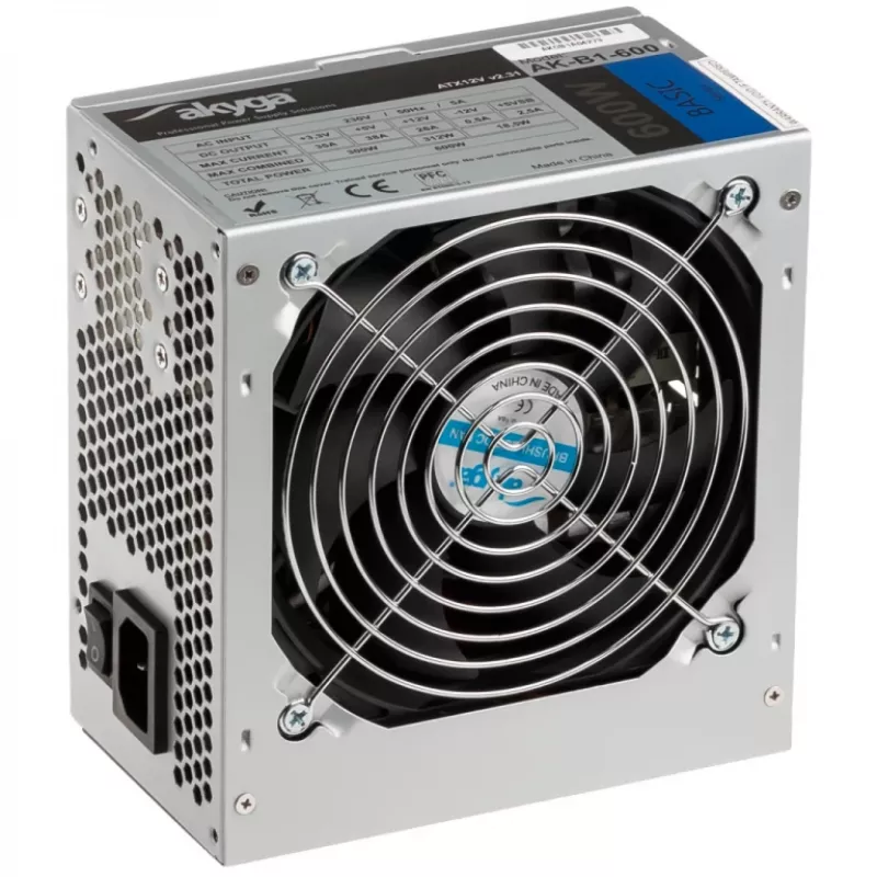 Akyga Basic AK-B1-600 alimentatore ATX 600 W, ventola 120 mm, PFC passivo, grigio