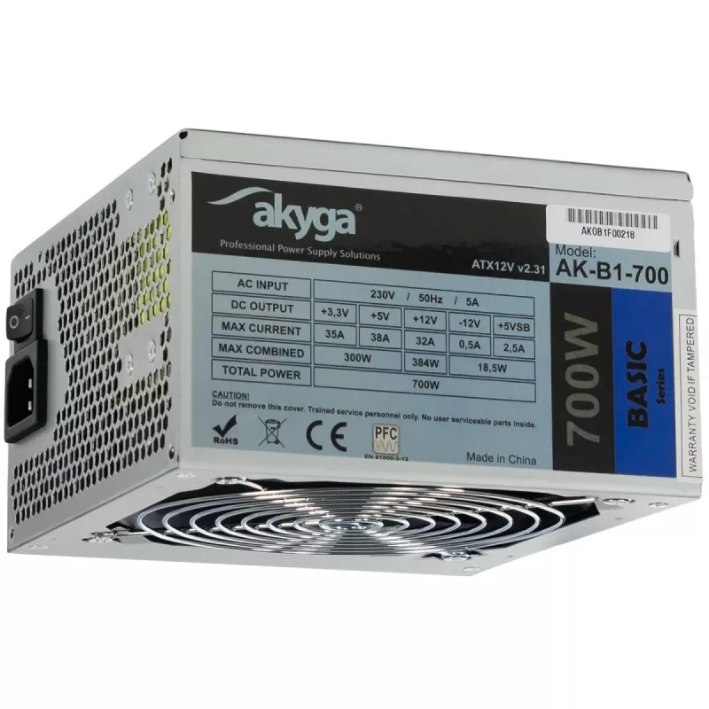 Akyga AK-B1-700 Basic alimentatore ATX 700 W, PFC passivo, ventola 120 mm, grigio