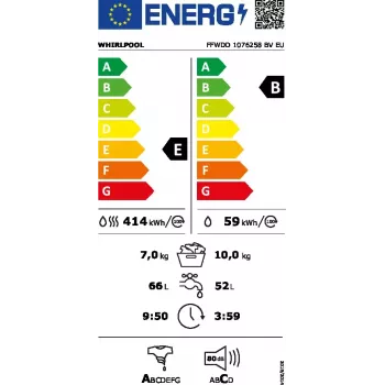 Whirlpool FFWDD1076258B lavasciuga a libera installazione a carica frontale bianco