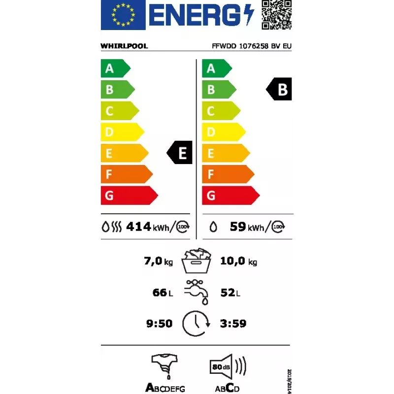 Whirlpool FFWDD1076258B lavasciuga a libera installazione a carica frontale bianco