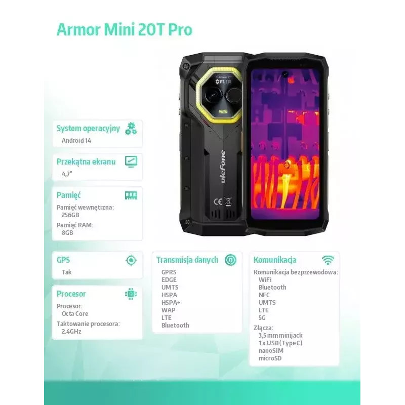 Smartphone UleFone Armor Mini 20T Pro 5G, display 4,7
