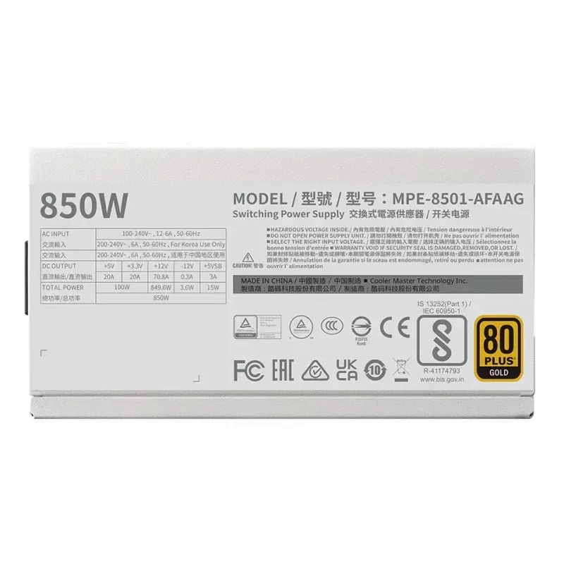 Alimentatore Cooler Master MWE Gold 850 V2 850W