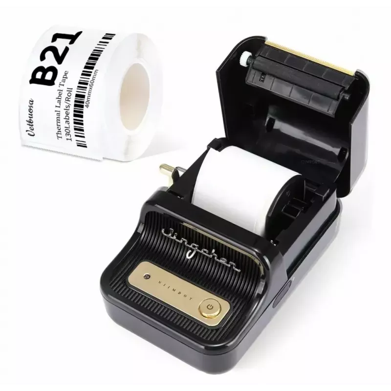 Etichettatrice NIIMBOT B21S nera — stampante a rullo Bluetooth compatta, larghezza di stampa 50 mm, 60 mm/s, Li-Ion 1200 mAh