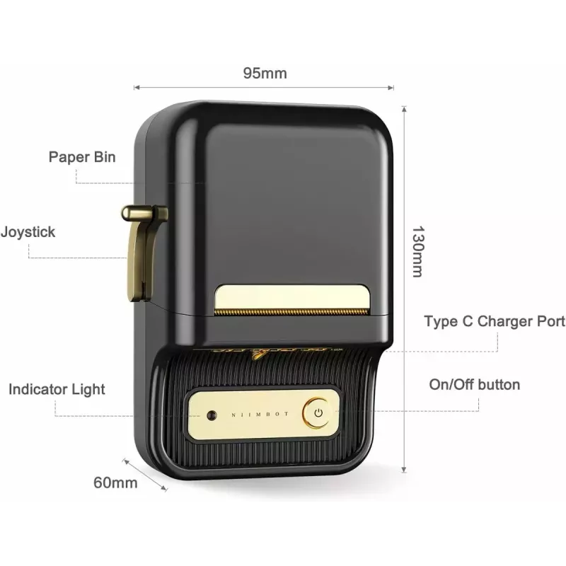 Etichettatrice NIIMBOT B21S nera — stampante a rullo Bluetooth compatta, larghezza di stampa 50 mm, 60 mm/s, Li-Ion 1200 mAh