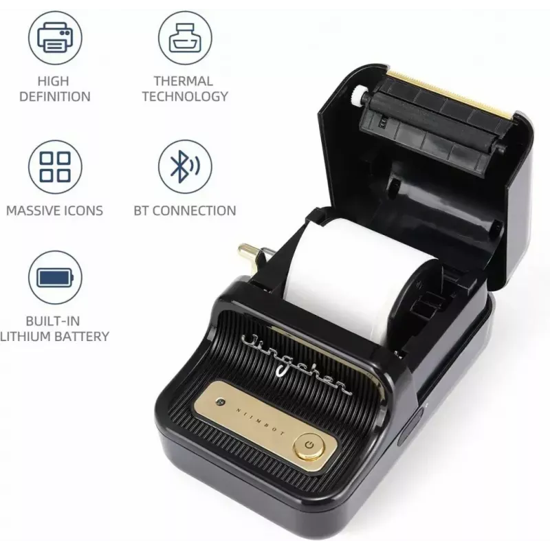 Etichettatrice NIIMBOT B21S nera — stampante a rullo Bluetooth compatta, larghezza di stampa 50 mm, 60 mm/s, Li-Ion 1200 mAh