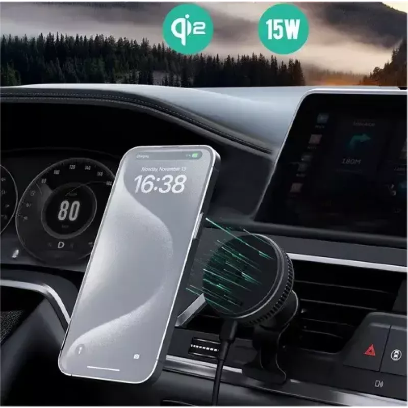Aukey Mag Fusion Dash Pro HD-MC13A Qi2 15 W supporto auto con caricatore wireless e raffreddamento
