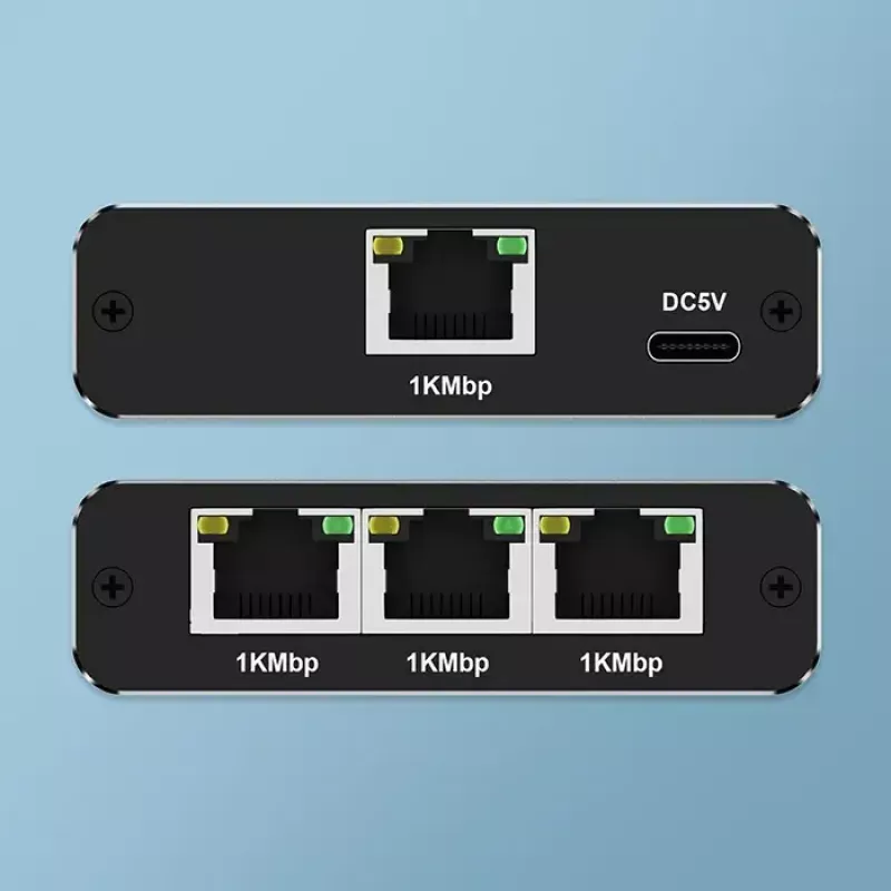 Splitter Ethernet QOLTEC 52294 1x3 RJ45 con ingresso alimentazione USB-C