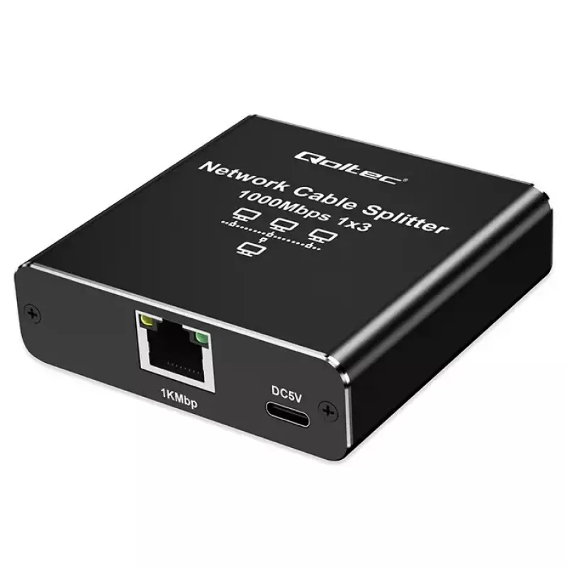 Splitter Ethernet QOLTEC 52294 1x3 RJ45 con ingresso alimentazione USB-C