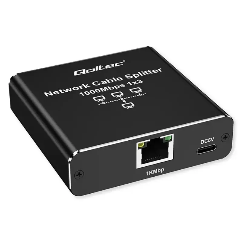 Splitter Ethernet QOLTEC 52294 1x3 RJ45 con ingresso alimentazione USB-C