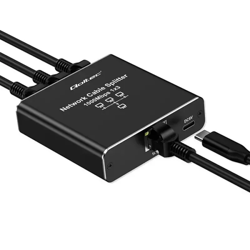 Splitter Ethernet QOLTEC 52294 1x3 RJ45 con ingresso alimentazione USB-C