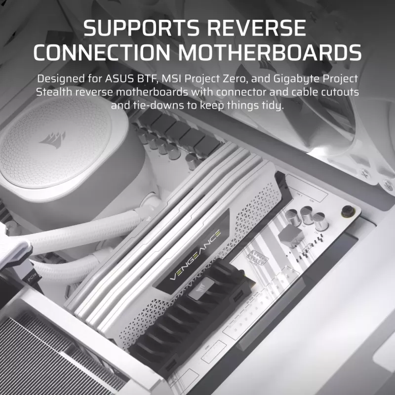 Case PC CORSAIR FRAME 4000D RS Midi Tower bianco — ATX, vetro temperato, 3 ventole frontali da 120mm, supporta radiatori 360/240/140mm