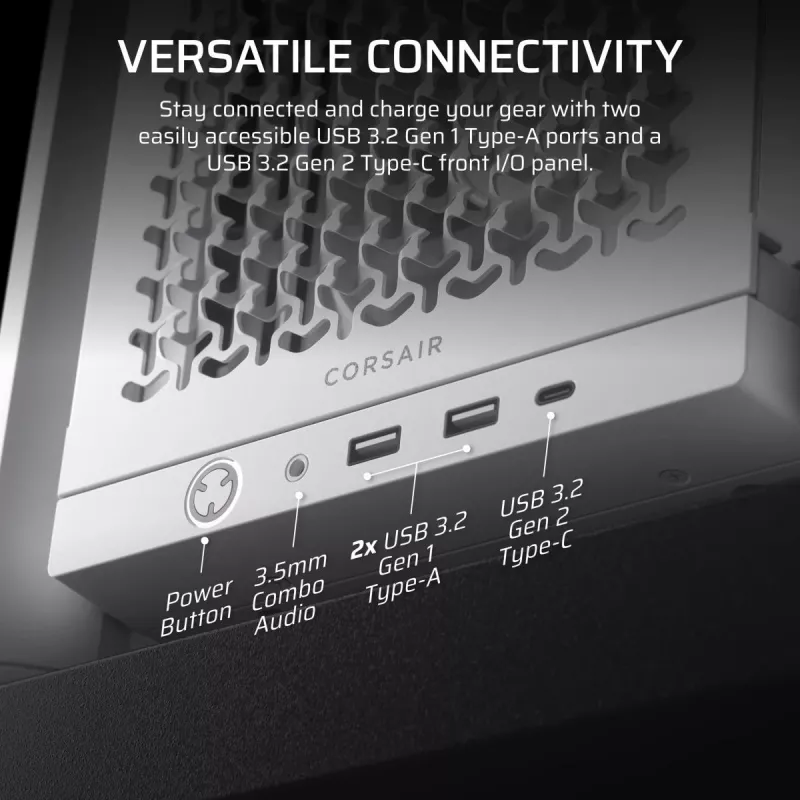 Case PC CORSAIR FRAME 4000D RS Midi Tower bianco — ATX, vetro temperato, 3 ventole frontali da 120mm, supporta radiatori 360/240/140mm