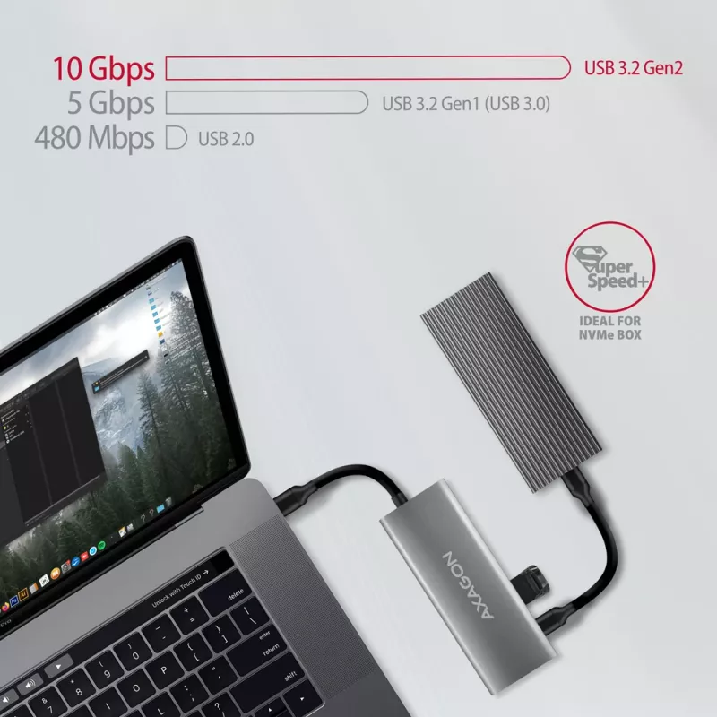 Hub USB Axagon HMC-5G21 10Gbps, 2x USB-A, 2x USB-C, HDMI 4k/30Hz, PD 60W, cavo USB-C