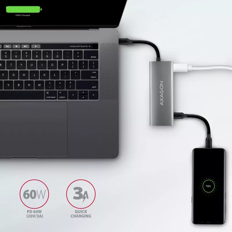 Hub USB Axagon HMC-5G21 10Gbps, 2x USB-A, 2x USB-C, HDMI 4k/30Hz, PD 60W, cavo USB-C
