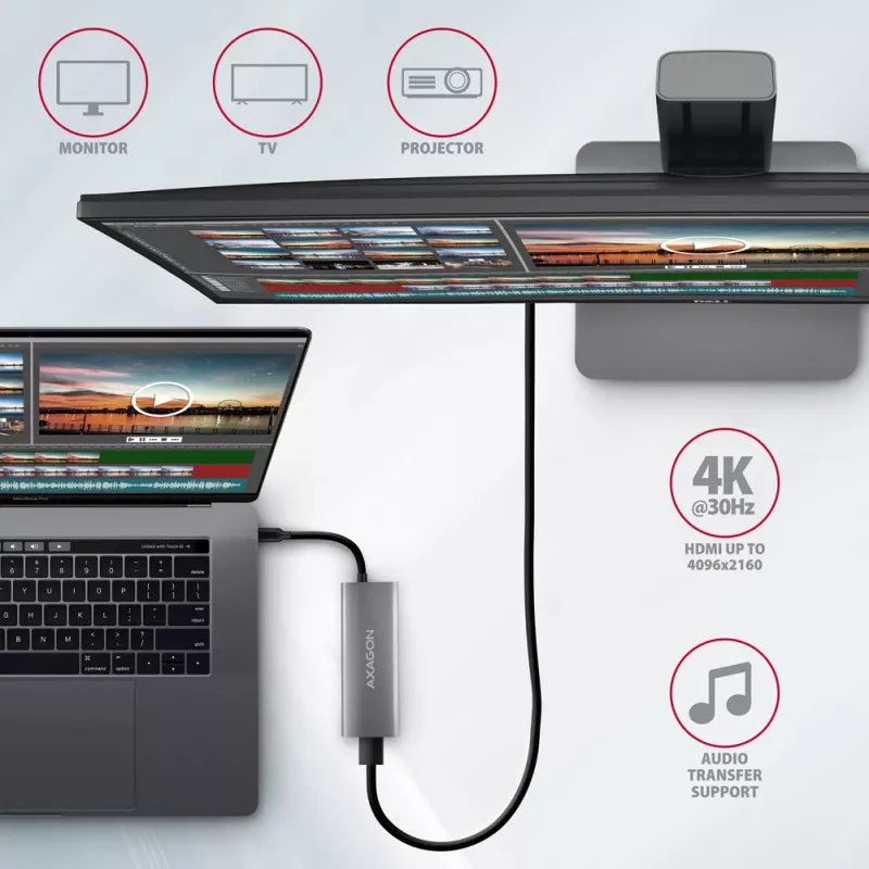 Hub USB Axagon HMC-5G21 10Gbps, 2x USB-A, 2x USB-C, HDMI 4k/30Hz, PD 60W, cavo USB-C