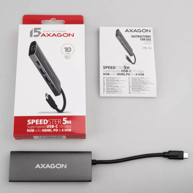 Hub USB Axagon HMC-5G21 10Gbps, 2x USB-A, 2x USB-C, HDMI 4k/30Hz, PD 60W, cavo USB-C