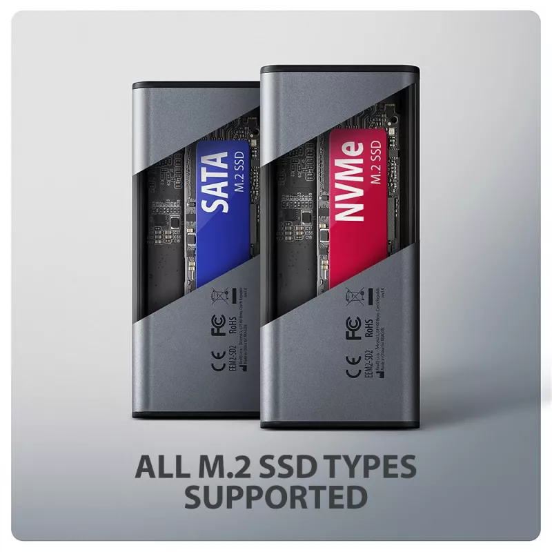 Axagon EEM2-SD2 USB-C 10Gbps - box DISPLAY per M.2 NVMe e SATA SSD