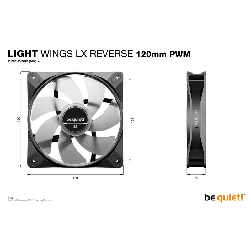 be quiet! Light Wings LX 120 mm PWM Reverse nero ventola per case PC 12 cm 1 pezzo