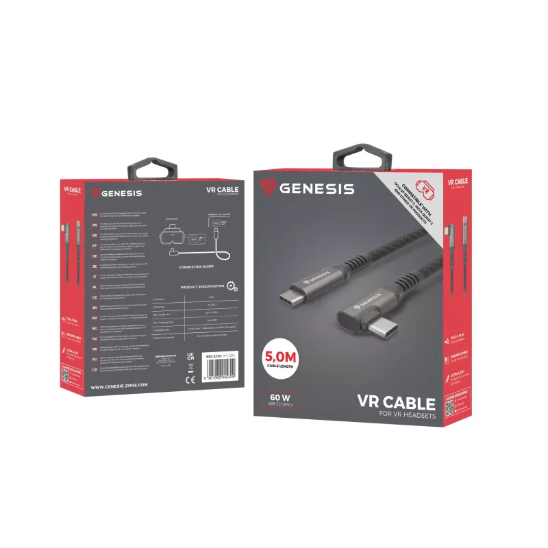 GENESIS NVC-2219 cavo USB USB 3.2 Gen 2 (3.1 Gen 2) 5 m USB C nero, grigio