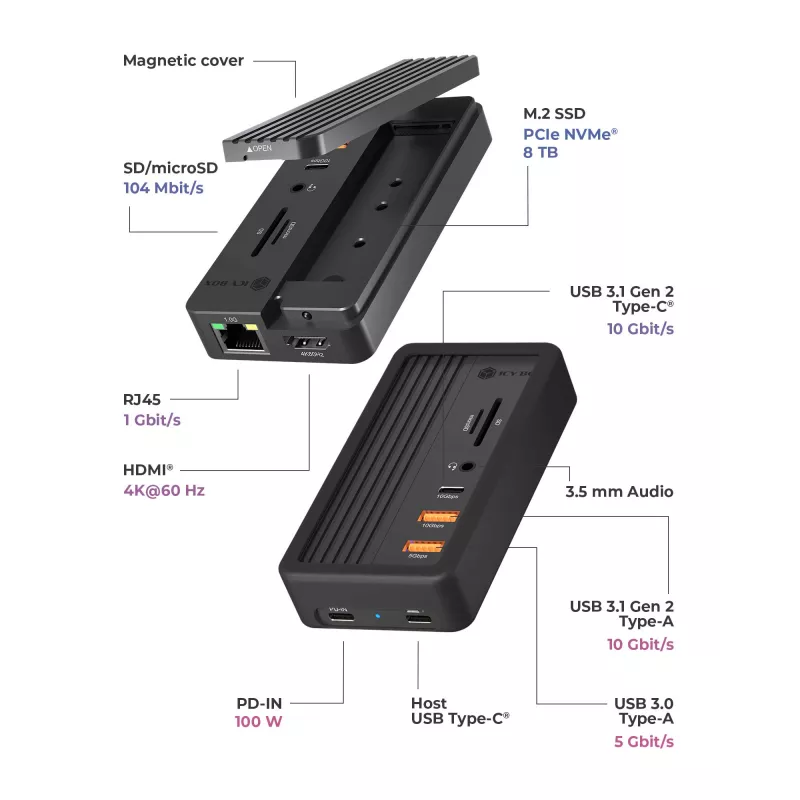 ICY BOX IB-DK4072M-CU31 USB 3.2 Gen 2 (3.1 Gen 1) Type-C nero