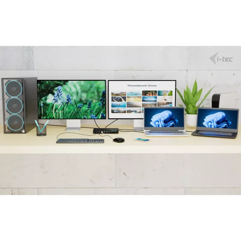 ITEC i-tec USB-C KVM Dock PRO per tre host, doppio video, 2x Power Delivery (max. 92W), USB 3.2, 10 Gbit/s, Gigabit Ethernet