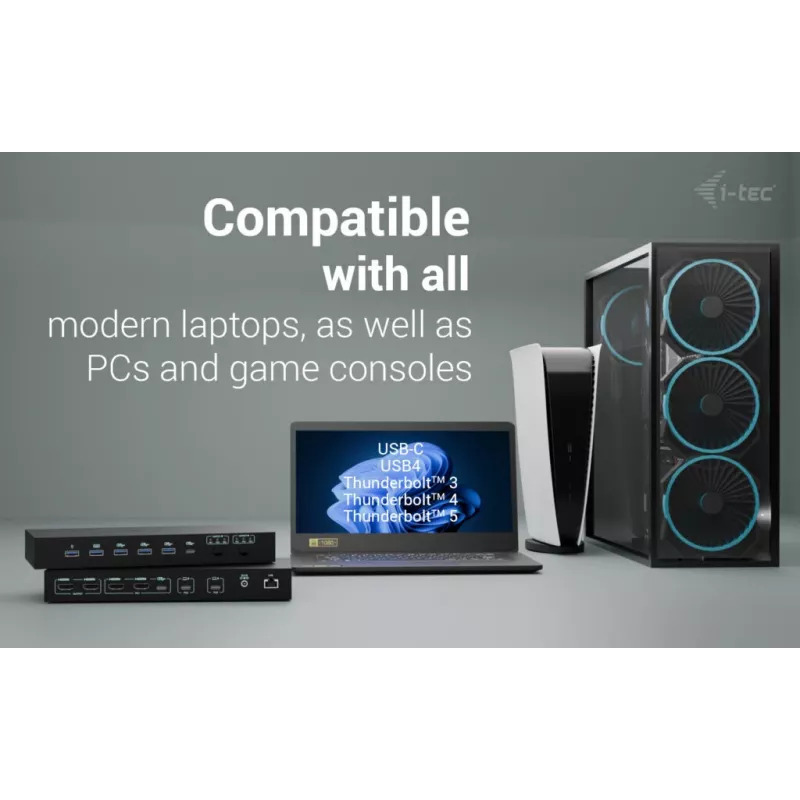 ITEC i-tec USB-C KVM Dock PRO per tre host, doppio video, 2x Power Delivery (max. 92W), USB 3.2, 10 Gbit/s, Gigabit Ethernet