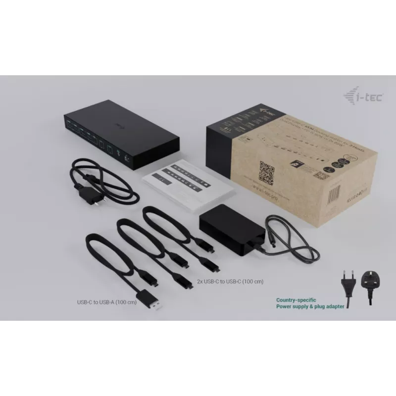 ITEC i-tec USB-C KVM Dock PRO per tre host, doppio video, 2x Power Delivery (max. 92W), USB 3.2, 10 Gbit/s, Gigabit Ethernet