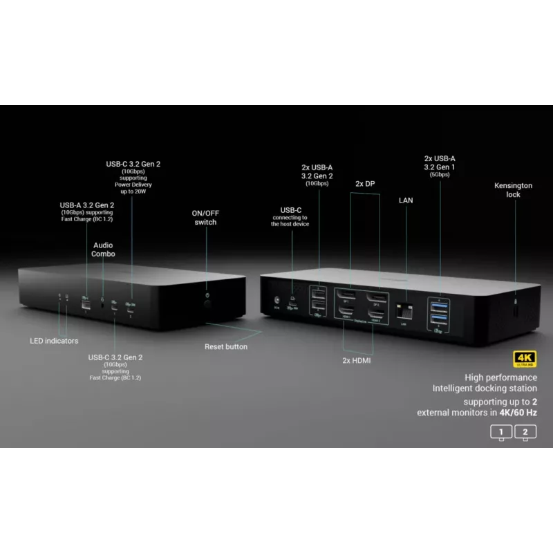 Docking station i-tec CAINTGDUAL4KDOCPD doppio display Power Delivery 100W