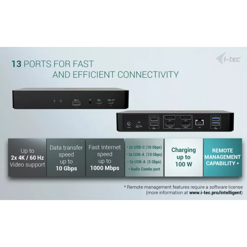 Docking station i-tec CAINTGDUAL4KDOCPD doppio display Power Delivery 100W