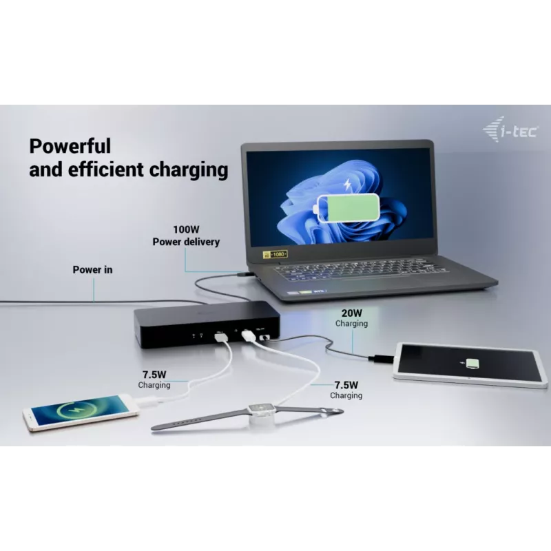 Docking station i-tec CAINTGDUAL4KDOCPD doppio display Power Delivery 100W
