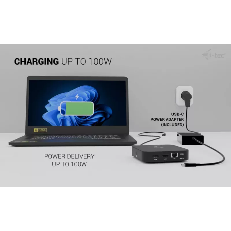 Adattatore USB-C Dual HDMI ITEC C31DUALHDMIDPD100 — dual HDMI 4K@60Hz, USB-C Power Delivery 100W