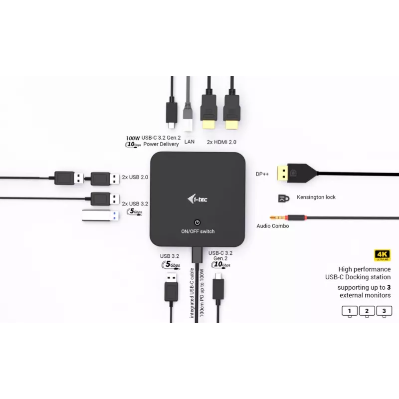 Adattatore USB-C DisplayPort a Dual HDMI ITEC C31TRIPLEVIDEODPPRO 4K 60Hz, 100W Power Delivery