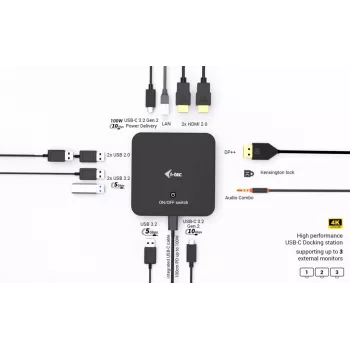 Docking station i-tec USB-C DP Dual HDMI con Power Delivery 100 W + caricabatterie universale 100 W