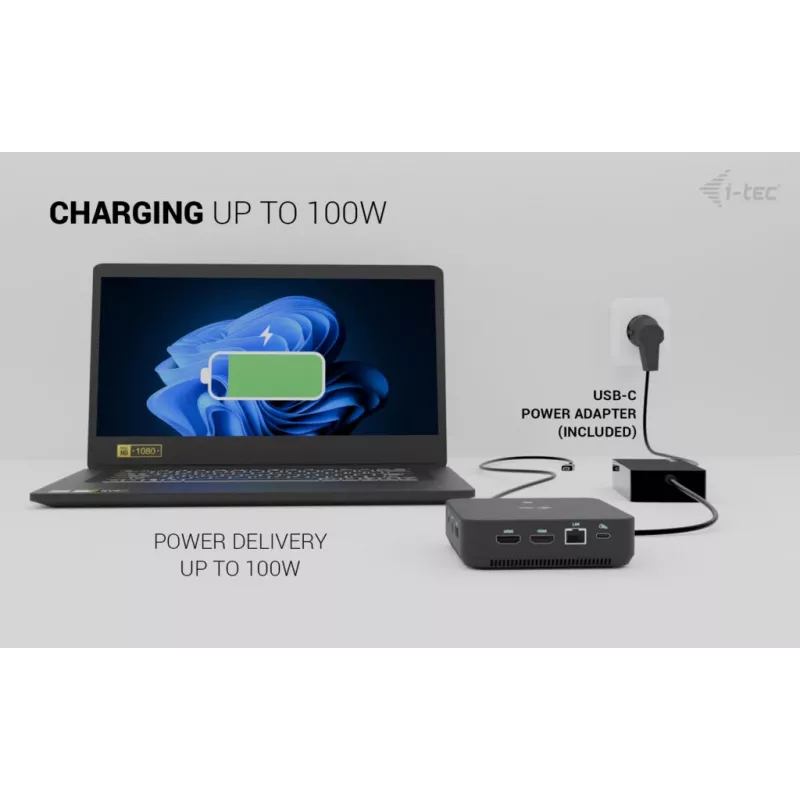 Docking station i-tec USB-C DP Dual HDMI con Power Delivery 100 W + caricabatterie universale 100 W