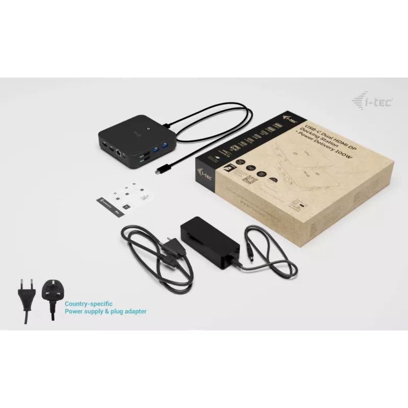 Docking station i-tec USB-C DP Dual HDMI con Power Delivery 100 W + caricabatterie universale 100 W