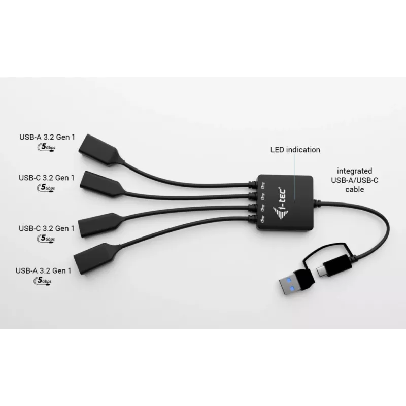 HUB a cavo USB-C/USB-A i-tec 4 porte (2x USB-C, 2x USB-A)