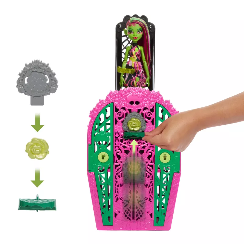 Set di gioco Monster High Skulltimate Secrets Garden Mysteries, bambola Venus McFlytrap con oltre 19 sorprese