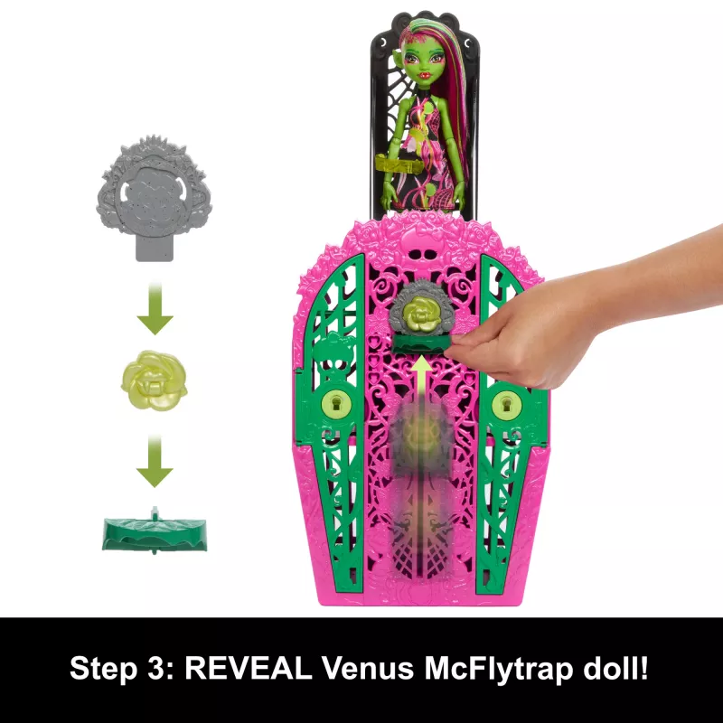 Set di gioco Monster High Skulltimate Secrets Garden Mysteries, bambola Venus McFlytrap con oltre 19 sorprese