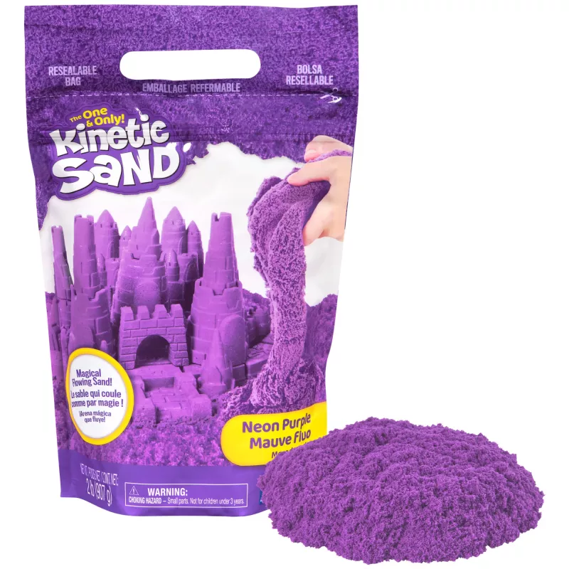 Kinetic Sand, 2 libbre di sabbia da gioco viola, giocattoli sensoriali modellabili per bambini, sacchetto richiudibile (la confezione può variare), dai 3 anni