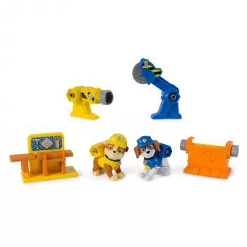 Set di personaggi Usorteret Rubble & Wheeler Power Tool Pups con 2 attrezzi e 2 accessori da costruzione, dai 3 anni