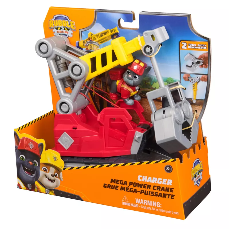 Gru con gancio Spin Master Rubble & Crew Chargers Mega Power con figura Charger, 2 utensili rimovibili, plastica, per bambini dai 3 anni