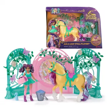 Unicorn Academy, set di gioco con bambola Ava e stalla foglia che cambia colore, idea regalo di Pasqua, 15 accessori, bambole e giocattoli unicorno per bambine dai 4 anni