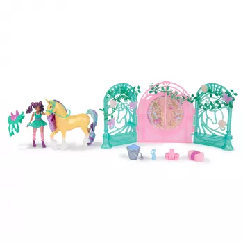 Unicorn Academy, set di gioco con bambola Ava e stalla foglia che cambia colore, idea regalo di Pasqua, 15 accessori, bambole e giocattoli unicorno per bambine dai 4 anni