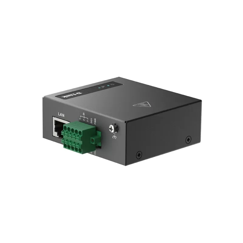 D-Link DOM-311-TSO 4G LTE IIoT RTU gateway, Ethernet 10/100 Mbit/s, RS-232/485, Nano SIM, 2 antenne esterne rimovibili, 9–36 V DC, nero