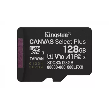 Kingston Technology 128GB micSDXC Canvas Select Plus Gen3 150R A1 confezione singola w/o ADP