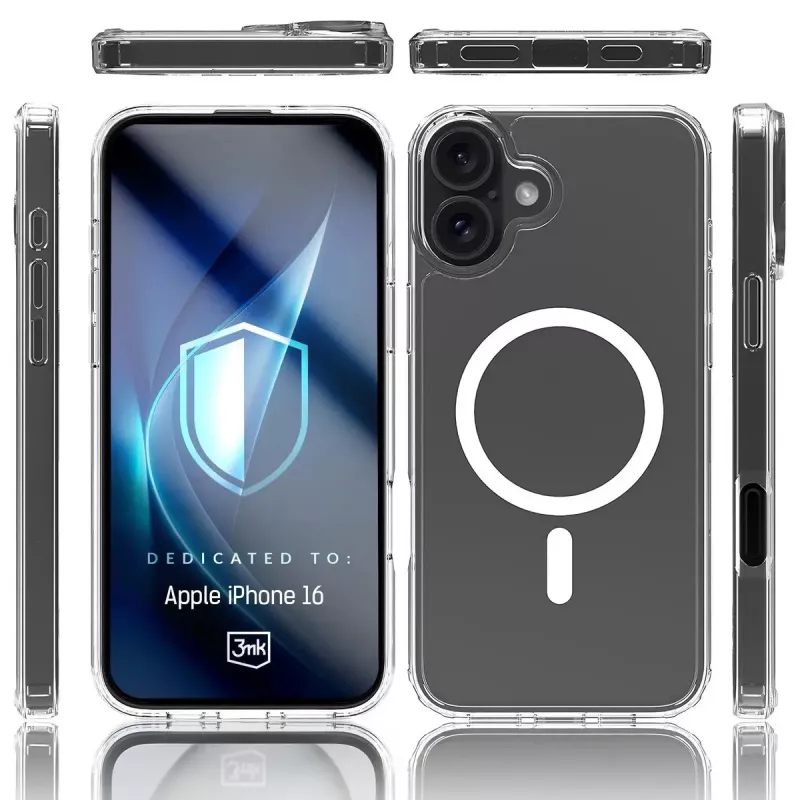 Cover custodia per cellulare 3MK Armor MagCase per iPhone 16, 6,1 pollici (15,5 cm), trasparente, PC+TPU