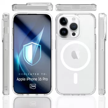 Custodia per cellulare 3MK Armor MagCase per iPhone 16 Pro, trasparente, per display da 16 cm (6,3 pollici), PC+TPU