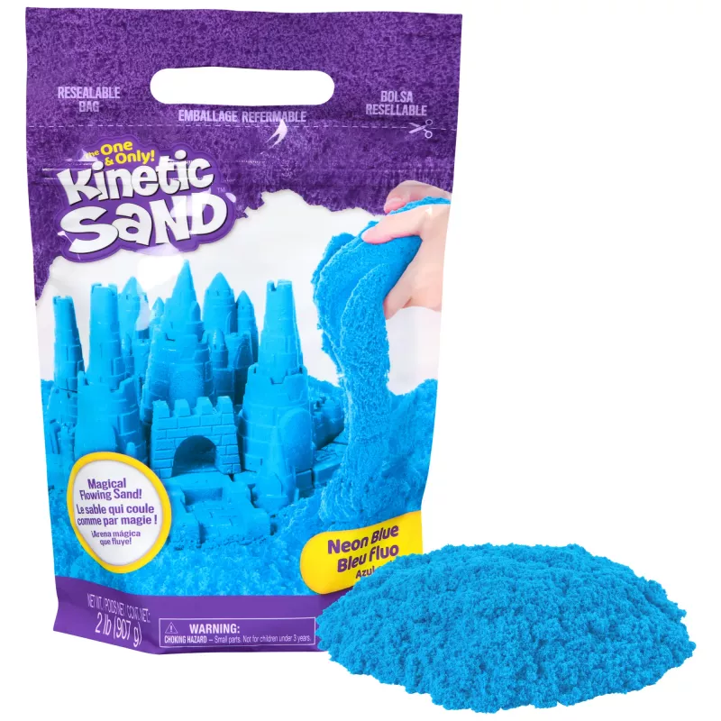 Kinetic Sand, 2 libbre di sabbia da gioco blu, giocattoli sensoriali modellabili per bambini, sacchetto richiudibile (la confezione può variare), per bambini dai 3 anni in su